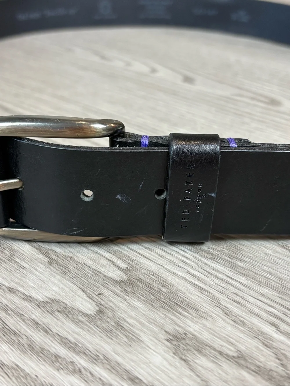 Ted Baker London Black Leather Men's Belt with Silver Buckle